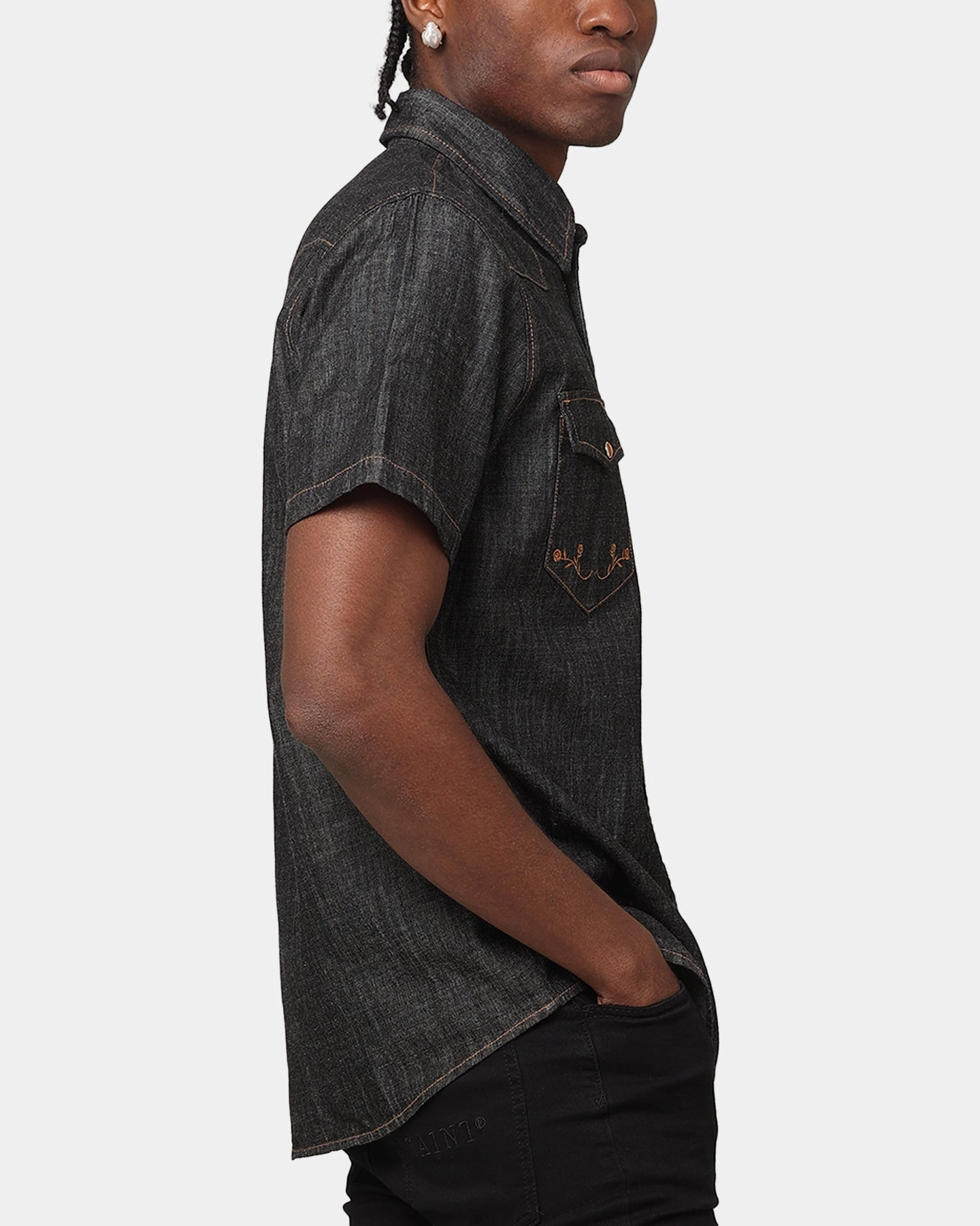 Multi Layer Stitching Monochrome Palette Saint Morta Rodeo Denim Shirt Black