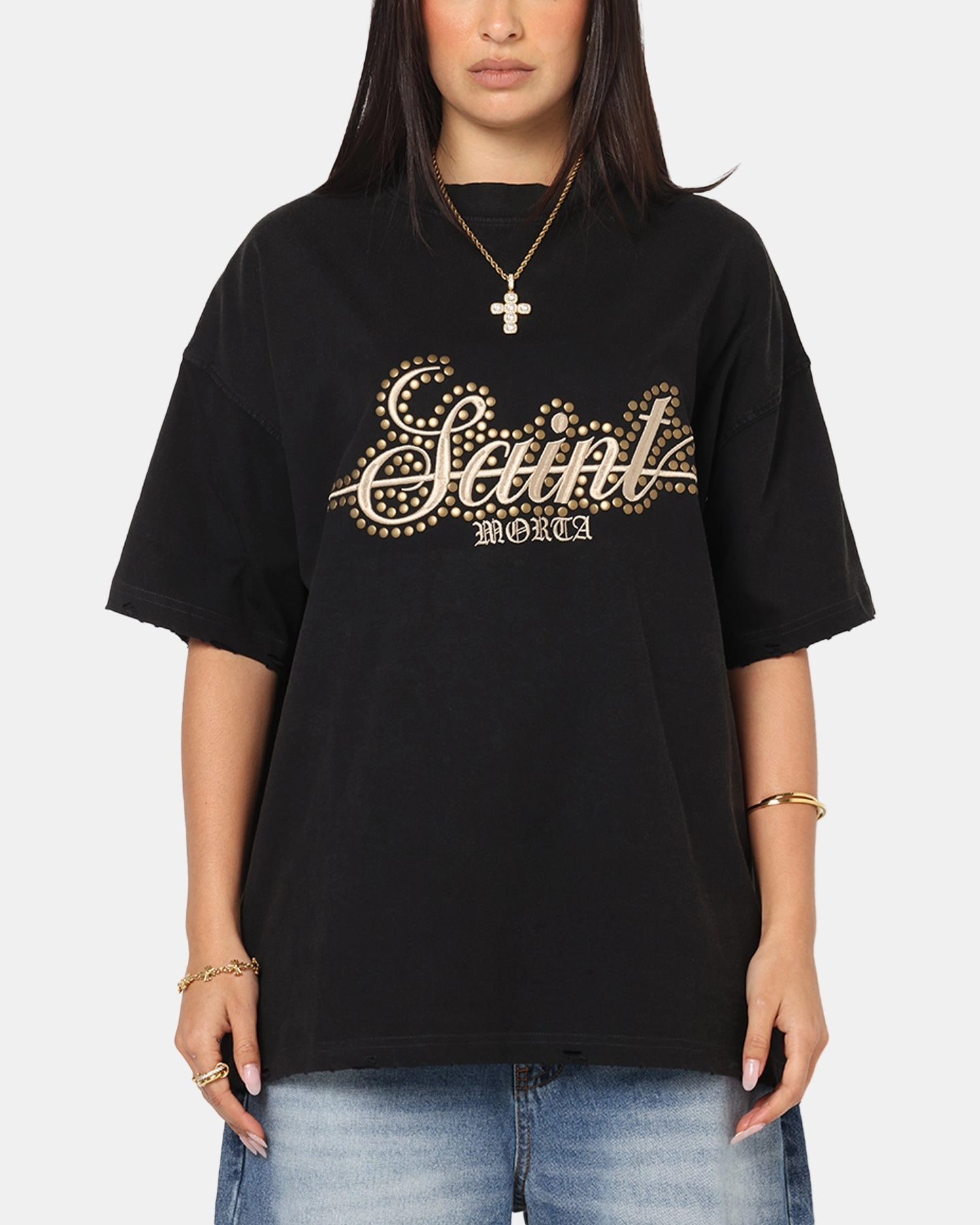 Saint Morta Rodeo Drive Boxy T-Shirt Black/Brown High Density Knit Fun and Playful