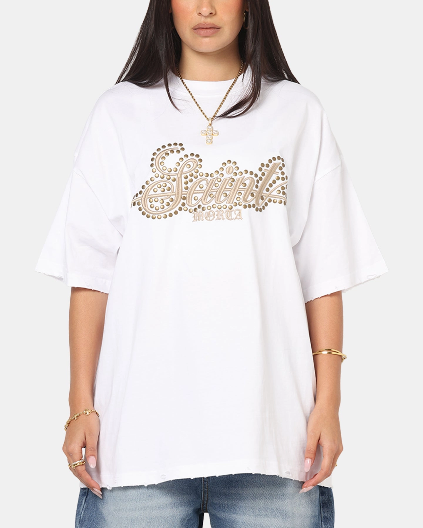 anti static Saint Morta Rodeo Drive Boxy T-Shirt White/Brown