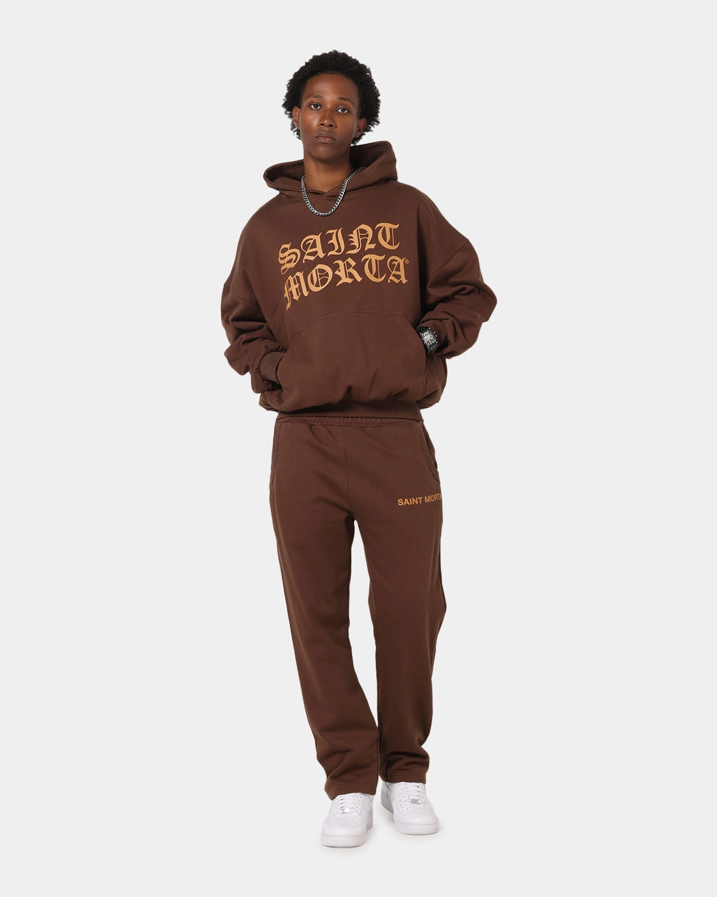 port high - temperature environment Saint Morta Sacred Script Hoodie Brown