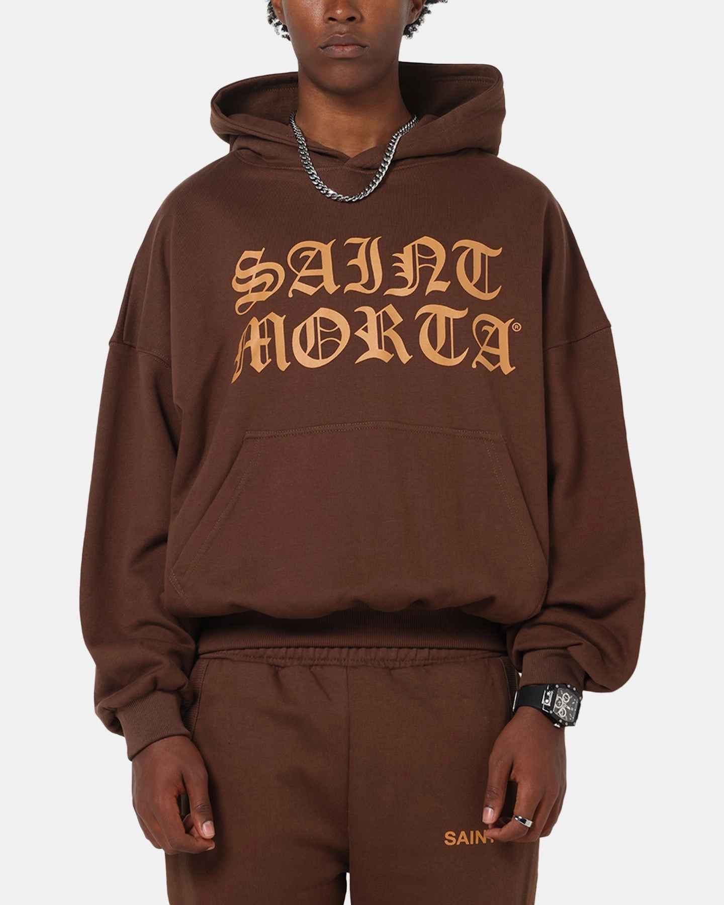 Saint Morta Sacred Script Hoodie Brown Performance Wear