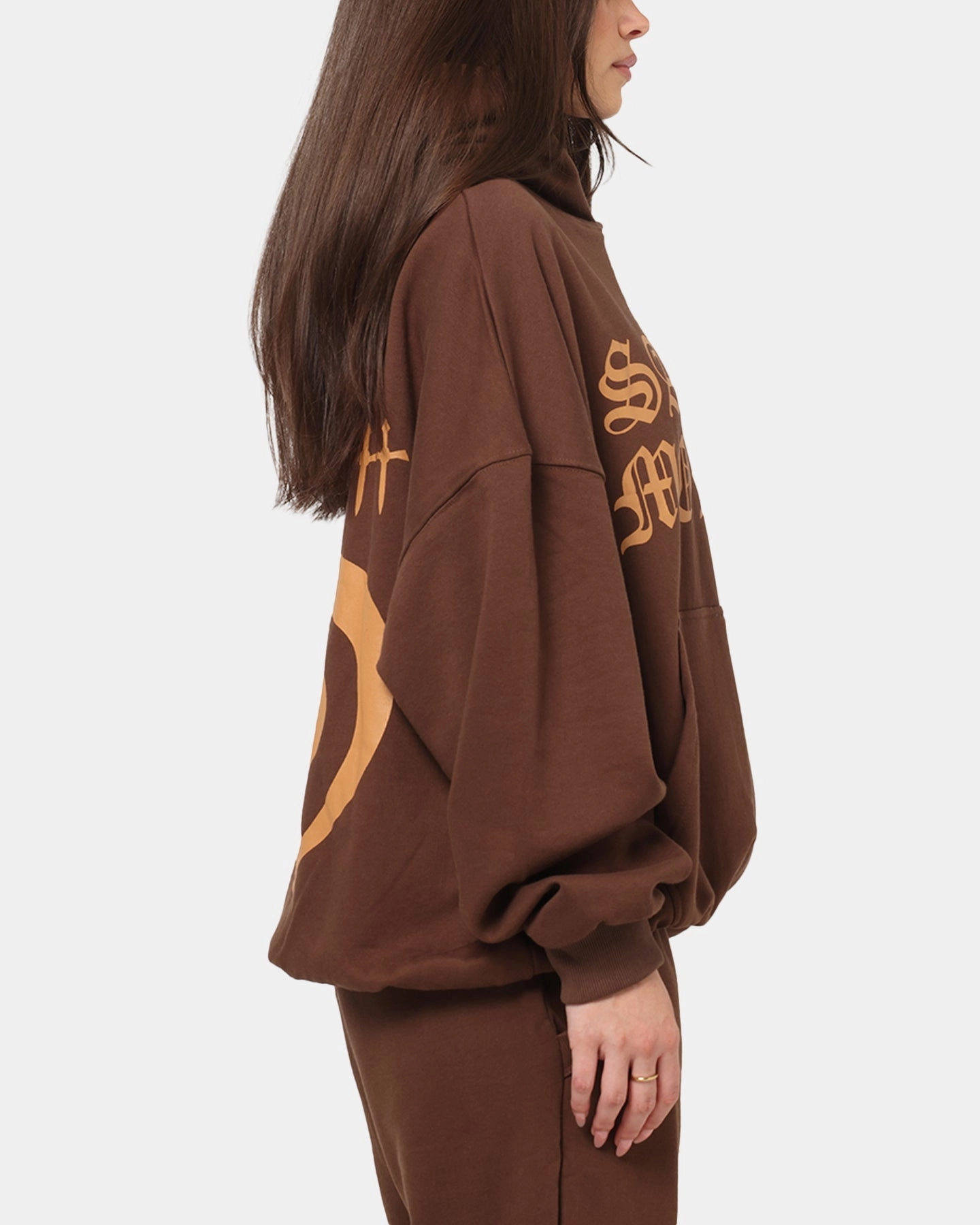 Saint Morta Sacred Script Hoodie Brown Defend Rain Fit