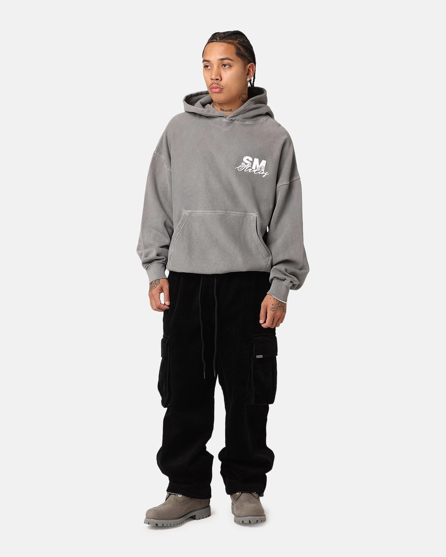 Saint Morta Saint Studios Hoodie Washed Charcoal Button Closure