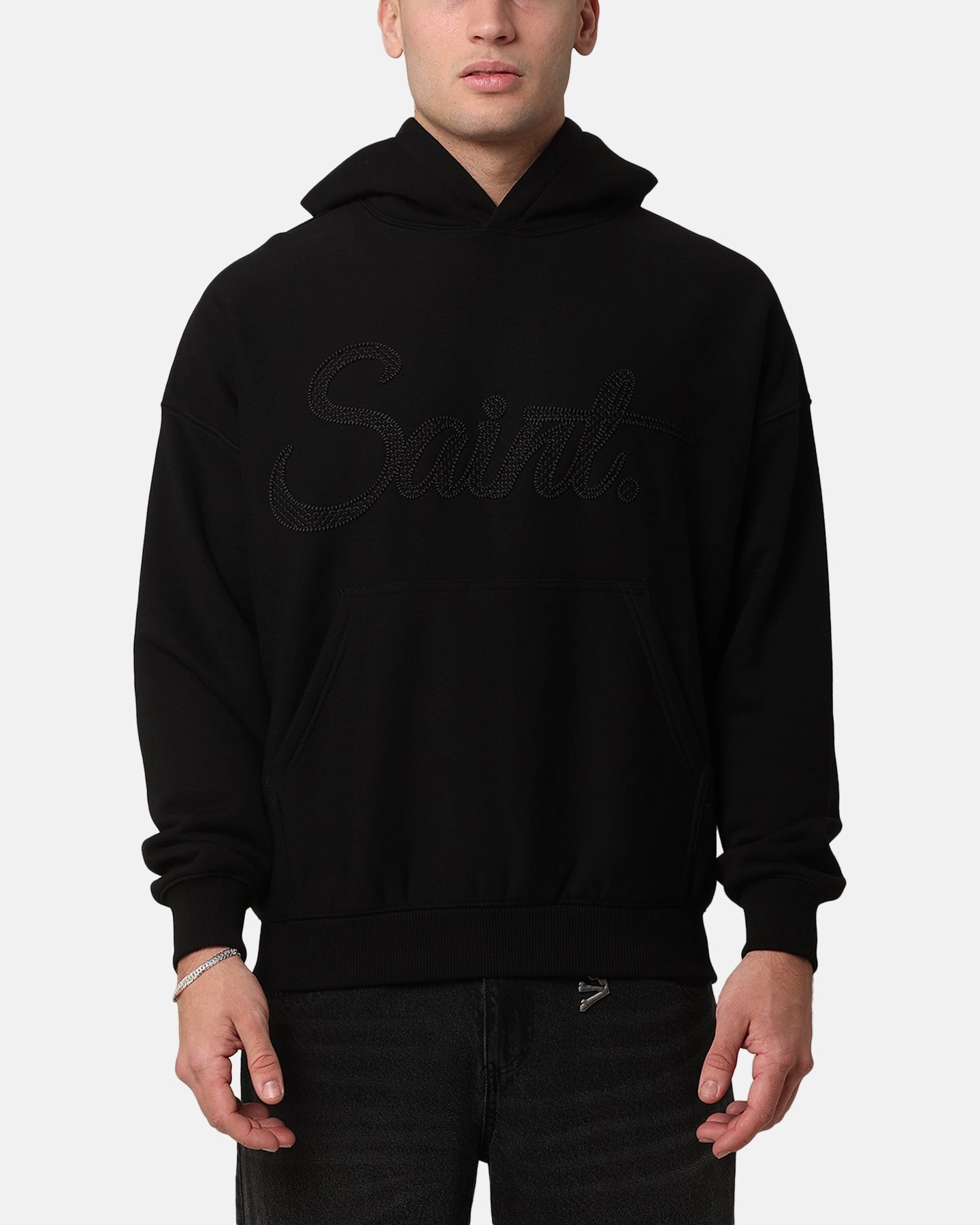 Saint Morta Scribere Premium Hoodie Black Spread Quilted Construction