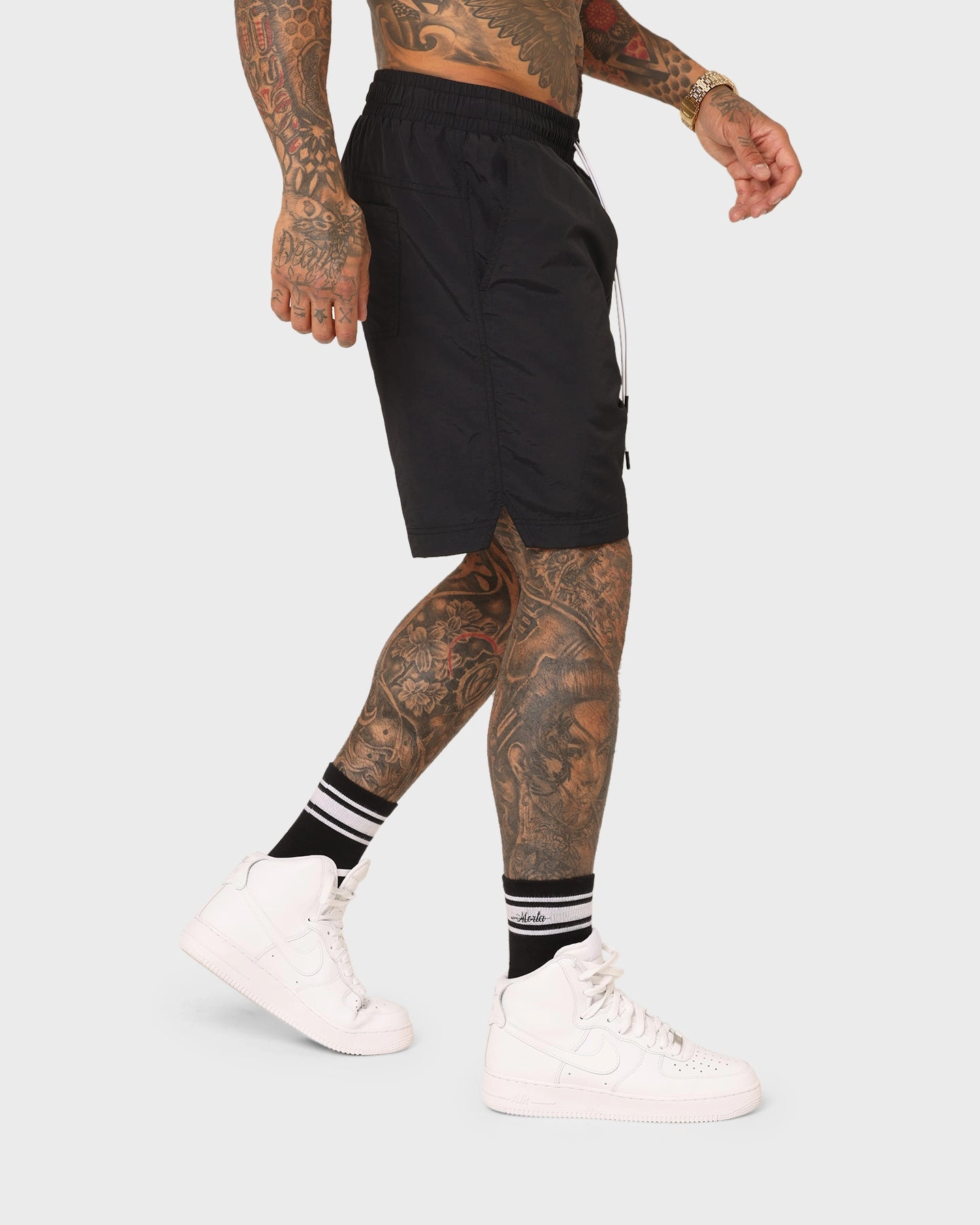 Saint Morta Scripted Beach Shorts Black Fit Design