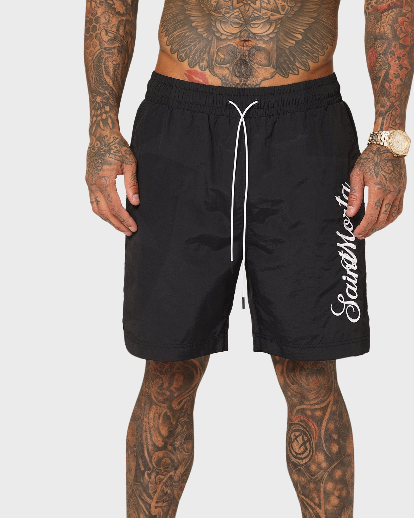 Comfortable Wear Snag Free Material Saint Morta Scripted Beach Shorts Black