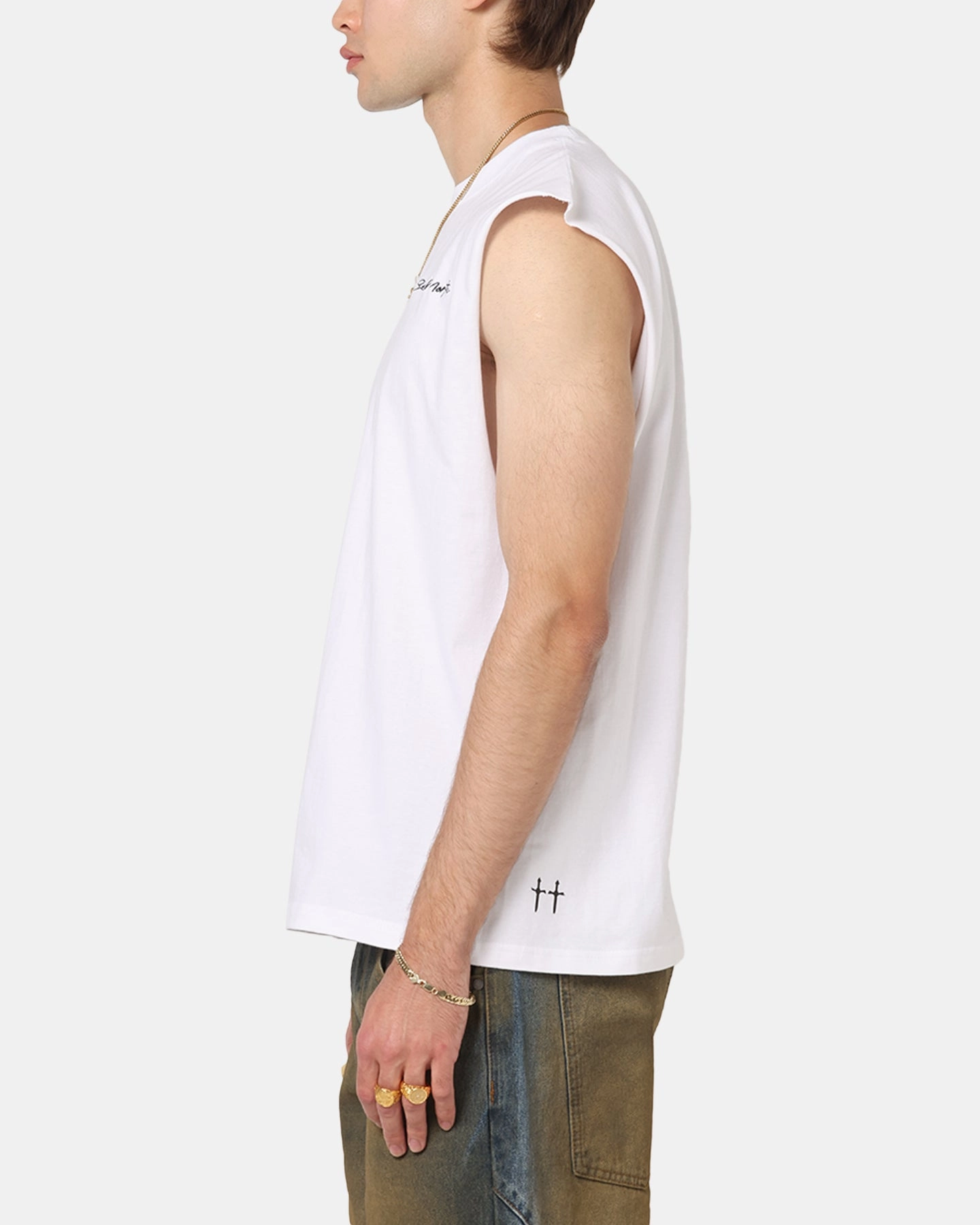 Saint Morta Scription Oversized Muscle T-Shirt White Breathable touch Vegan