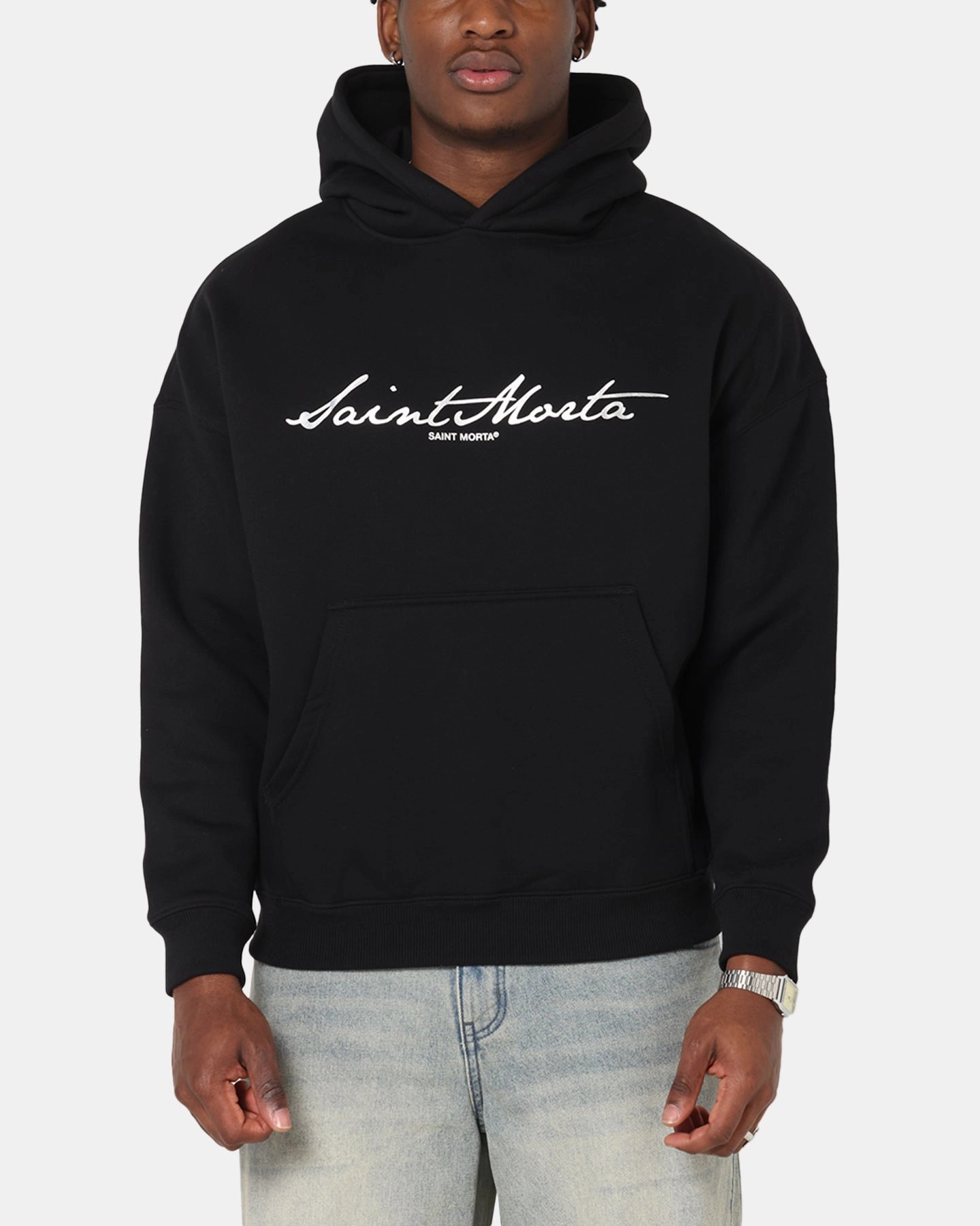 Odor Resistant Material unstable Saint Morta Scripture Boxy Hoodie Black