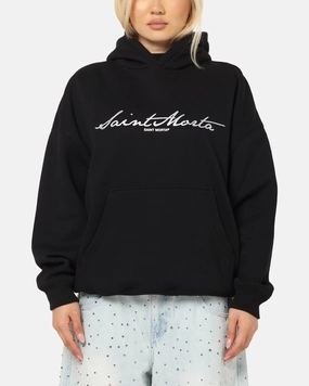 Saint Morta Scripture Boxy Hoodie Black Tactile Response Fabric
