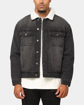 Technique Simple Fit Saint Morta Sherpa Boxy Denim Jacket Black Shadow