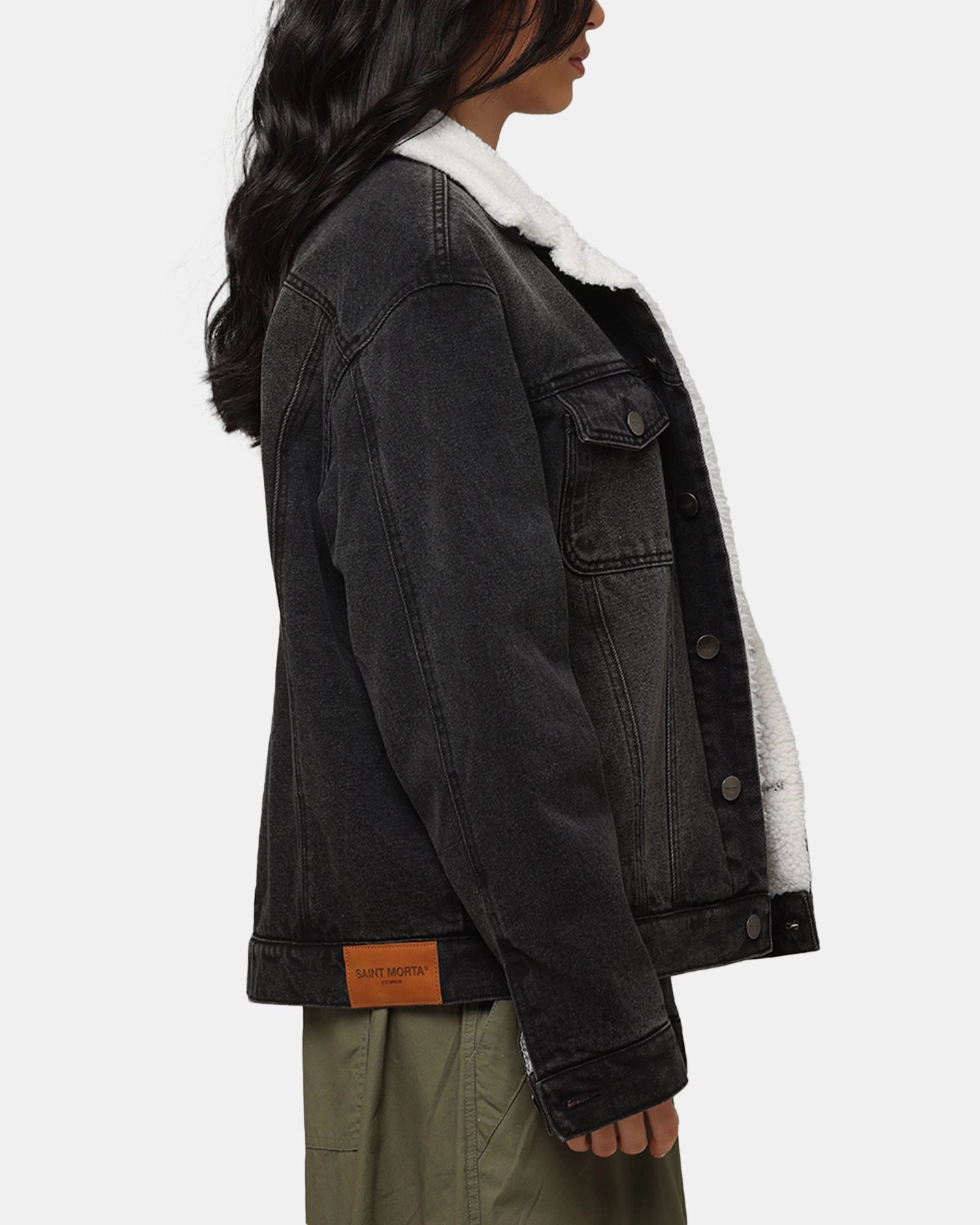 Saint Morta Sherpa Boxy Denim Jacket Black Shadow Modular Attachment Points Defy