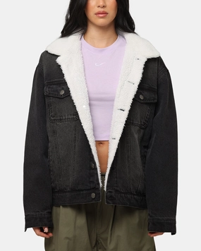 Broadcast Seasonal Wear Saint Morta Sherpa Boxy Denim Jacket Black Shadow