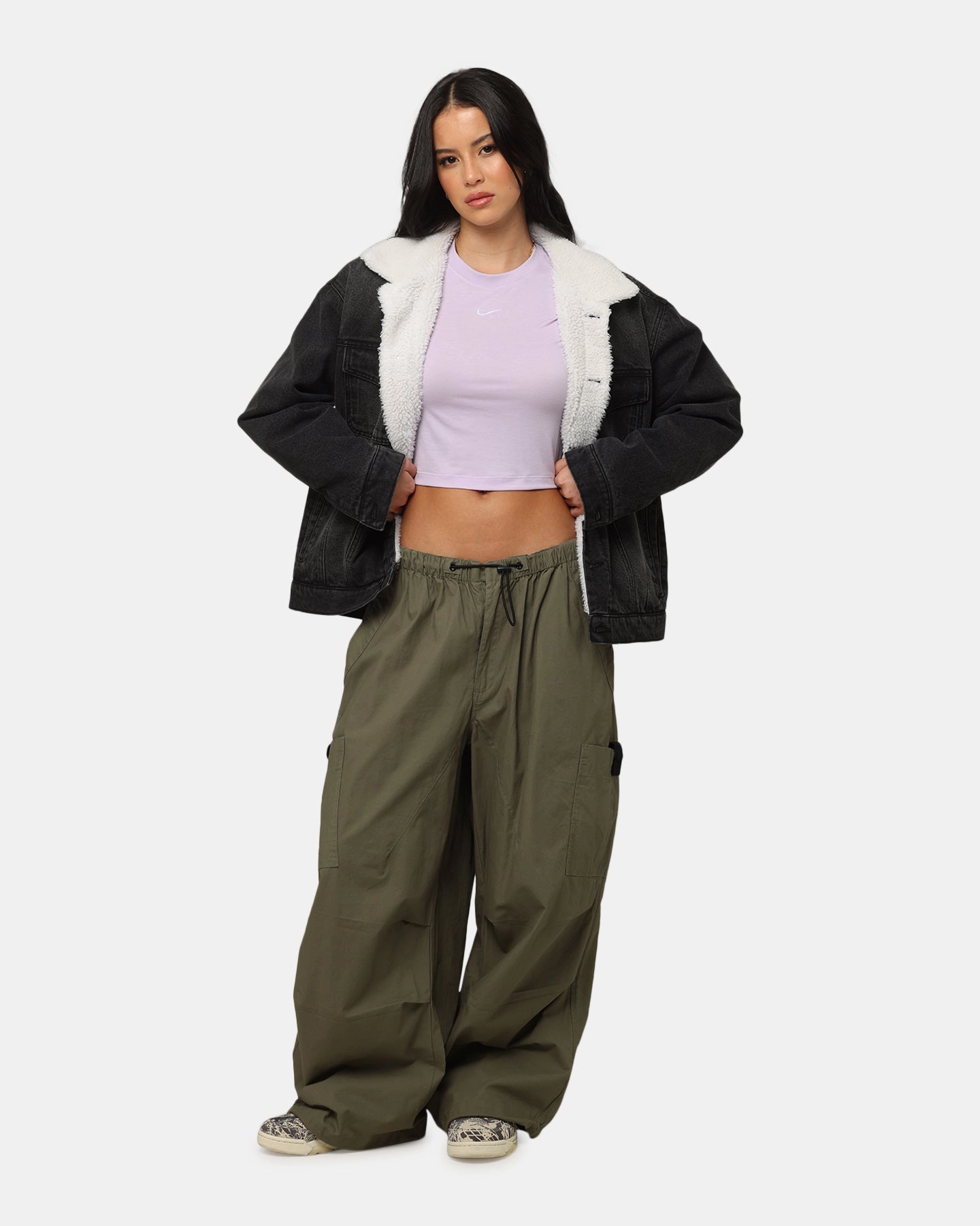 Saint Morta Sherpa Boxy Denim Jacket Black Shadow popular among fashionistas Seasonal Wear