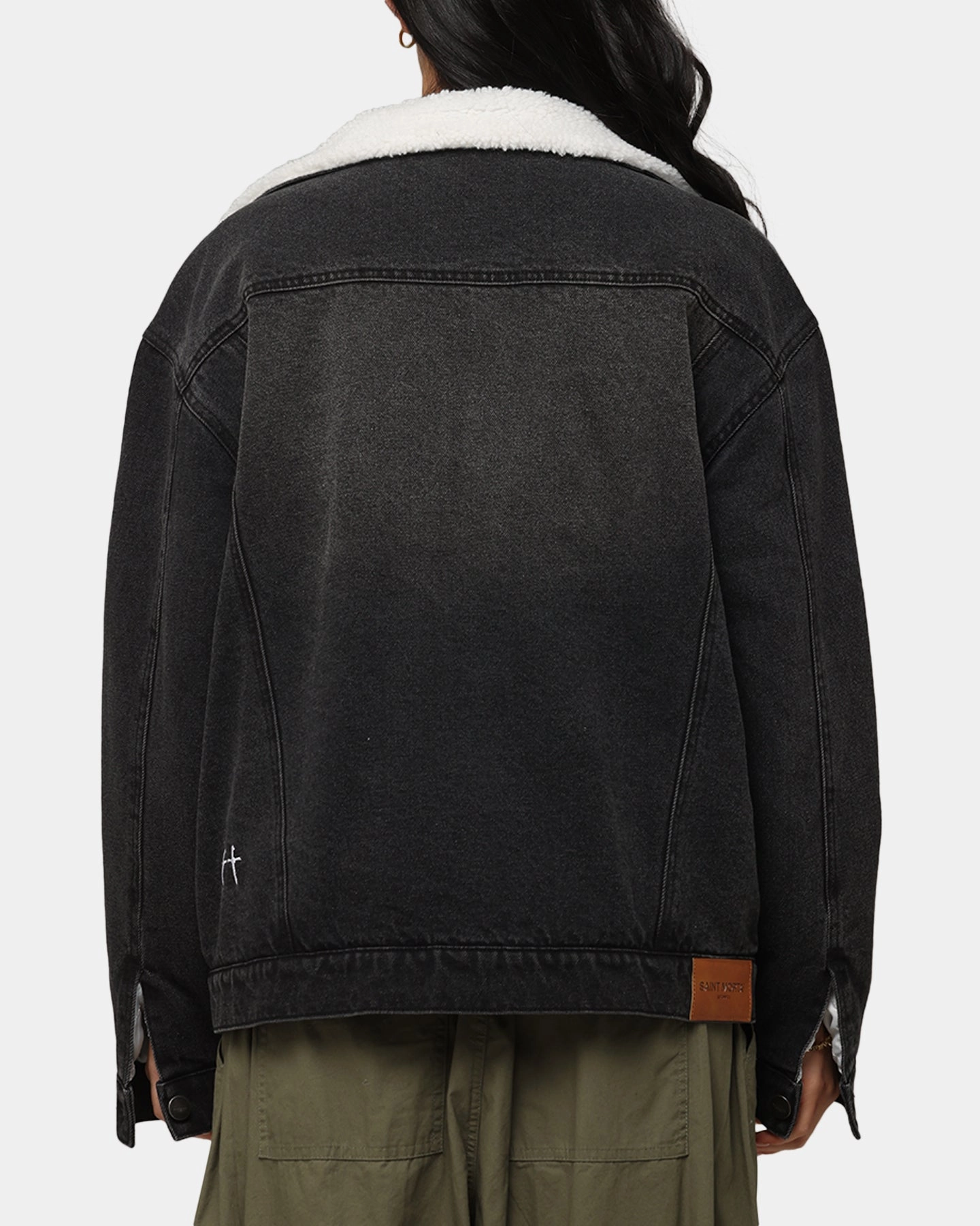 Saint Morta Sherpa Boxy Denim Jacket Black Shadow Pendant cyclist