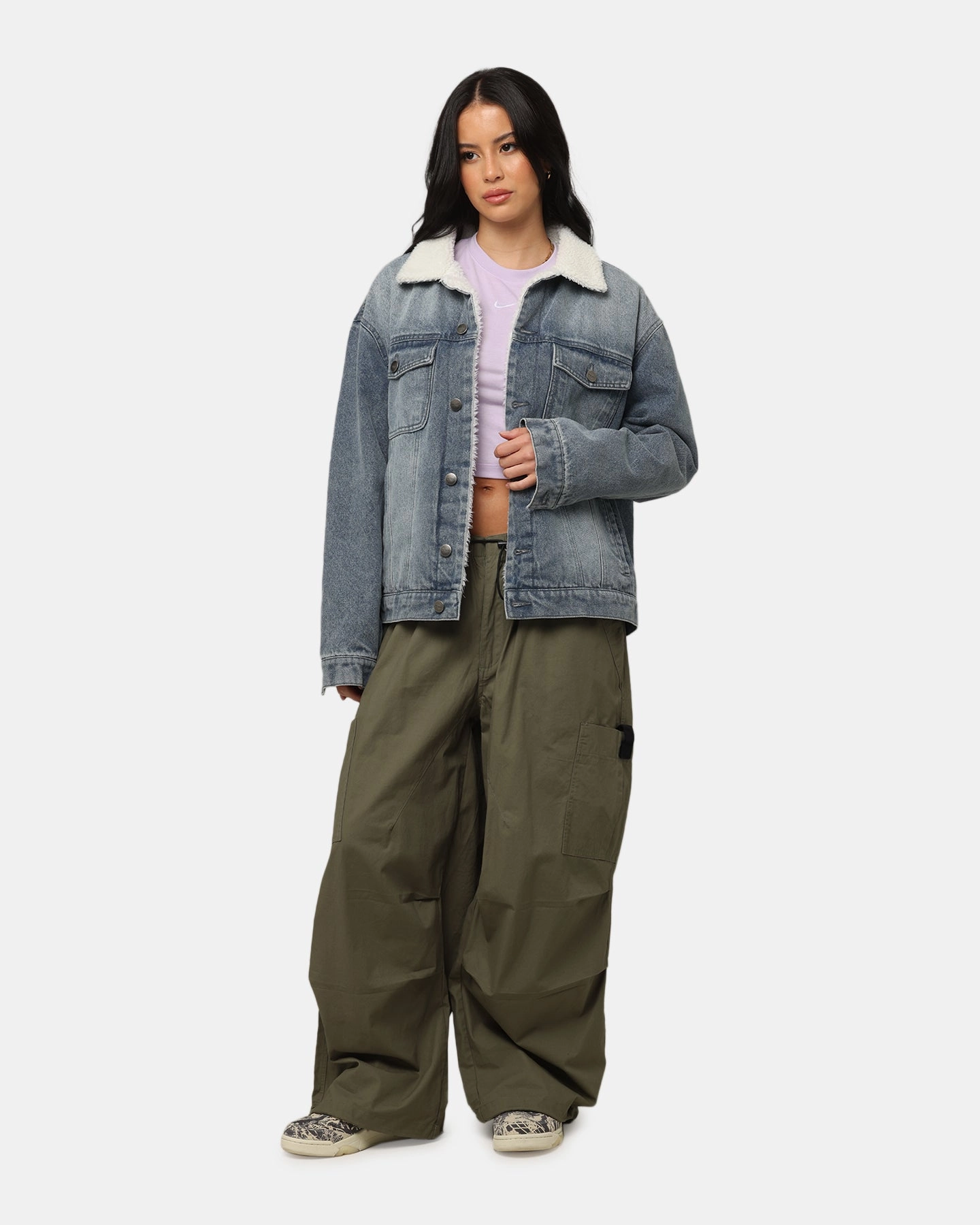 Safari Saint Morta Sherpa Boxy Denim Jacket Dirty Denim
