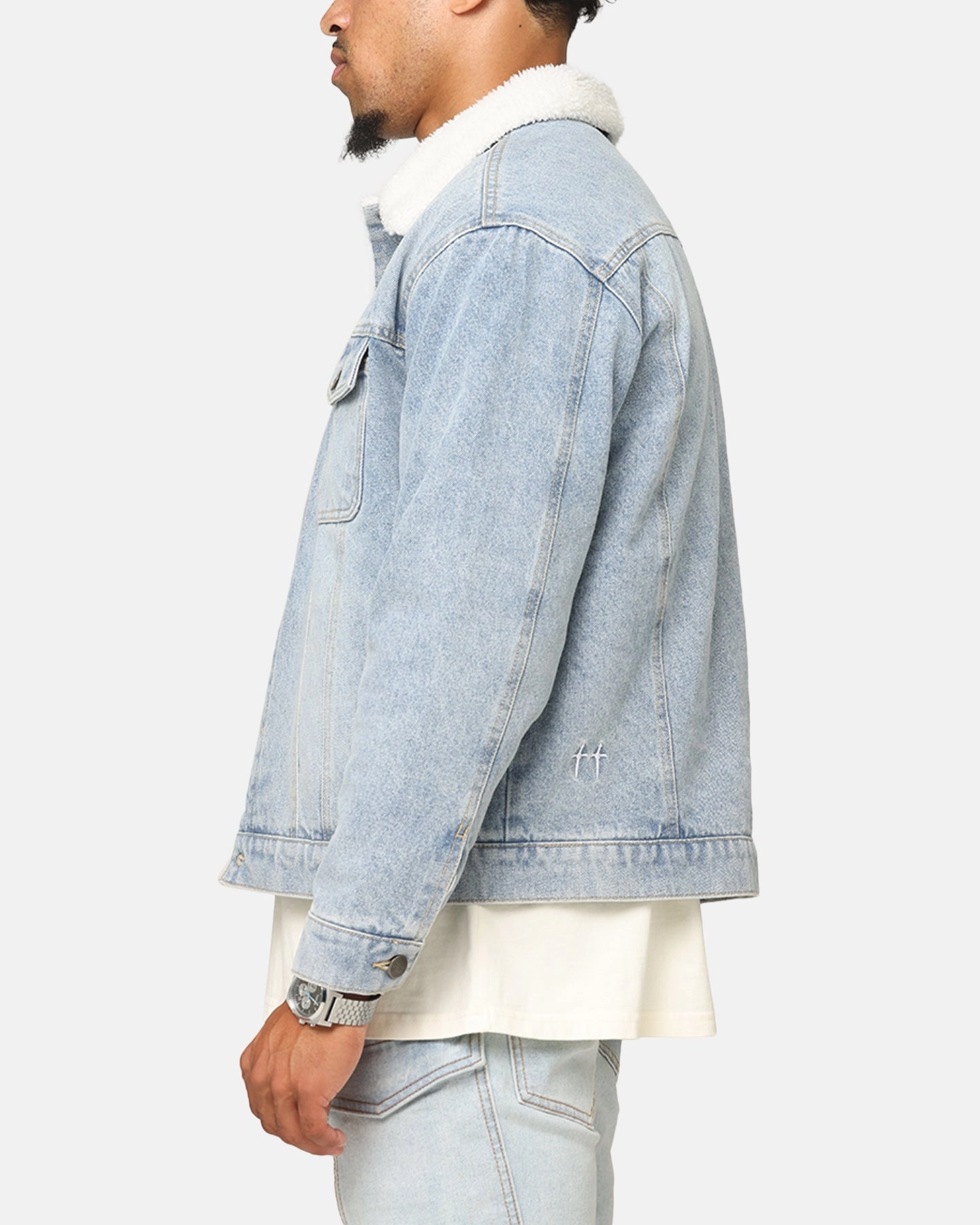 Reveal Anti Slip Collar Saint Morta Sherpa Boxy Denim Jacket Superwash Blue