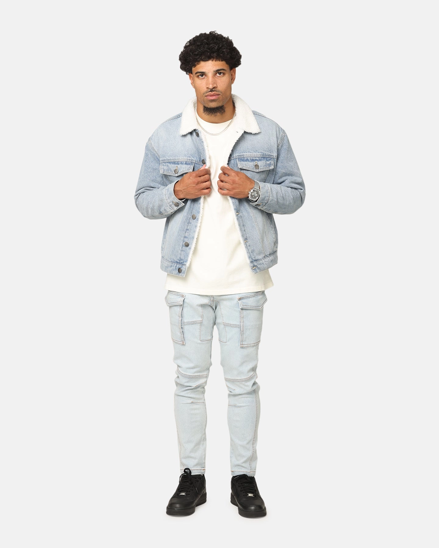 Saint Morta Sherpa Boxy Denim Jacket Superwash Blue Layered Comfort
