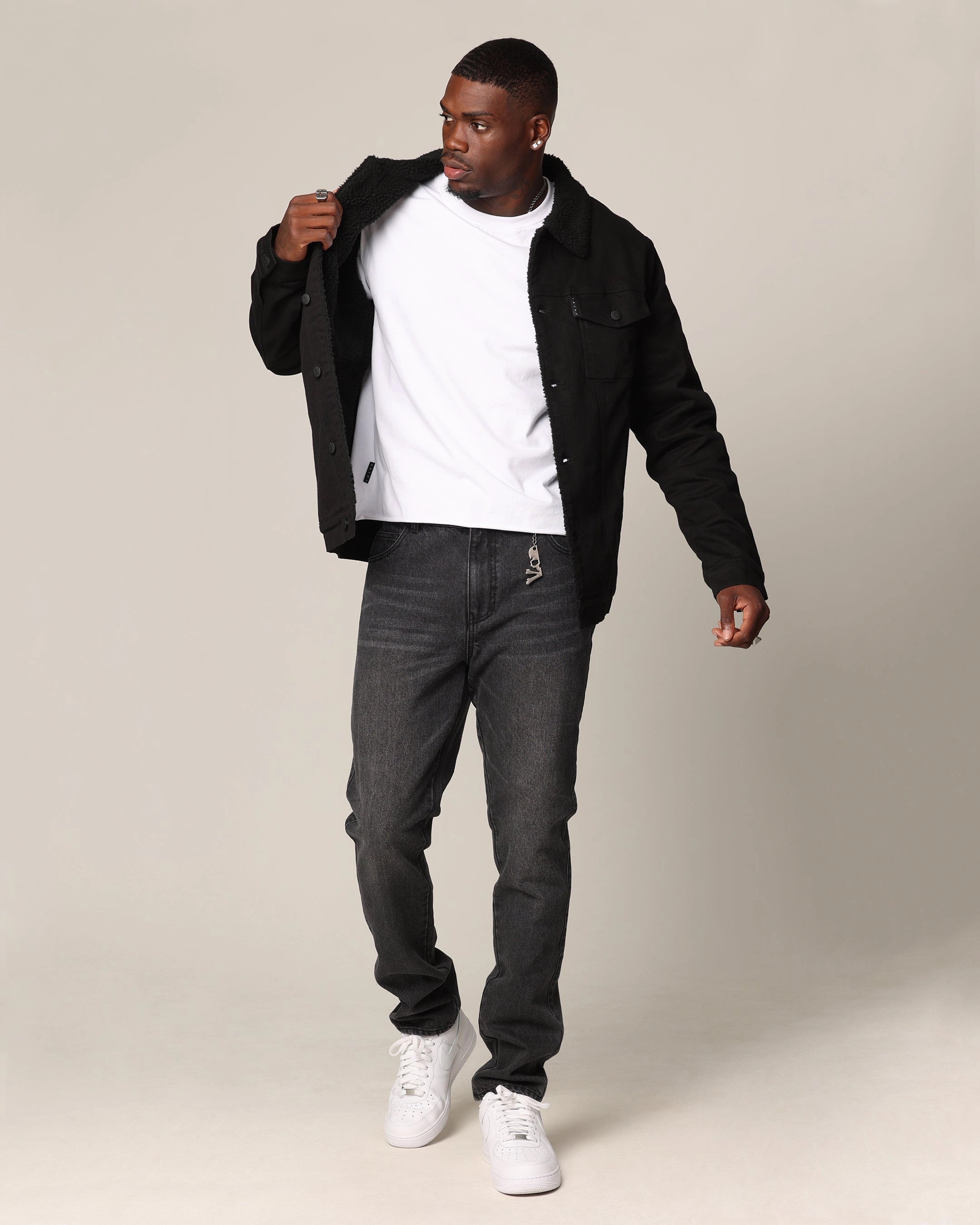 Bargain Saint Morta Sherpa Denim Jacket Black/Black