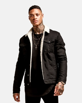 Saint Morta Sherpa Denim Jacket Black Timeless Form Versatile Outerwear