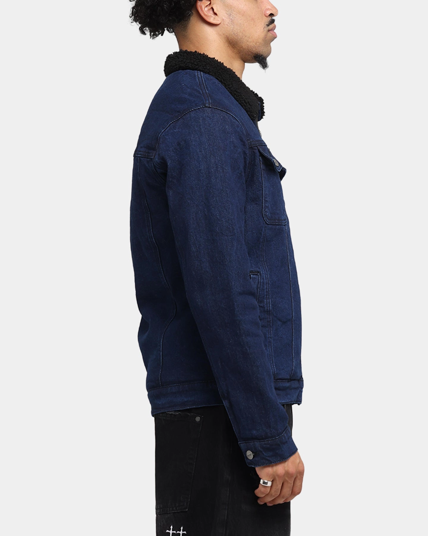 Modern Fit Saint Morta Sherpa Denim Zip Jacket Indigo/Black