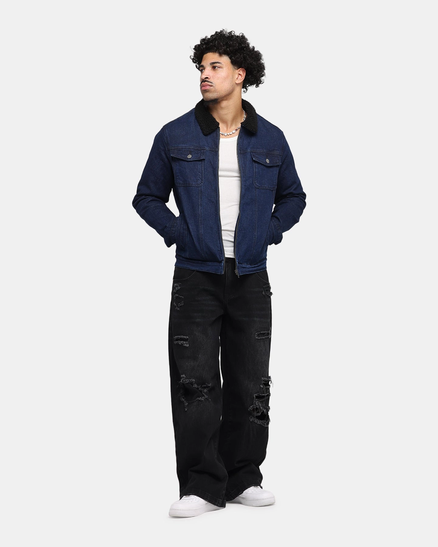 cyclist Casual Use Saint Morta Sherpa Denim Zip Jacket Indigo/Black