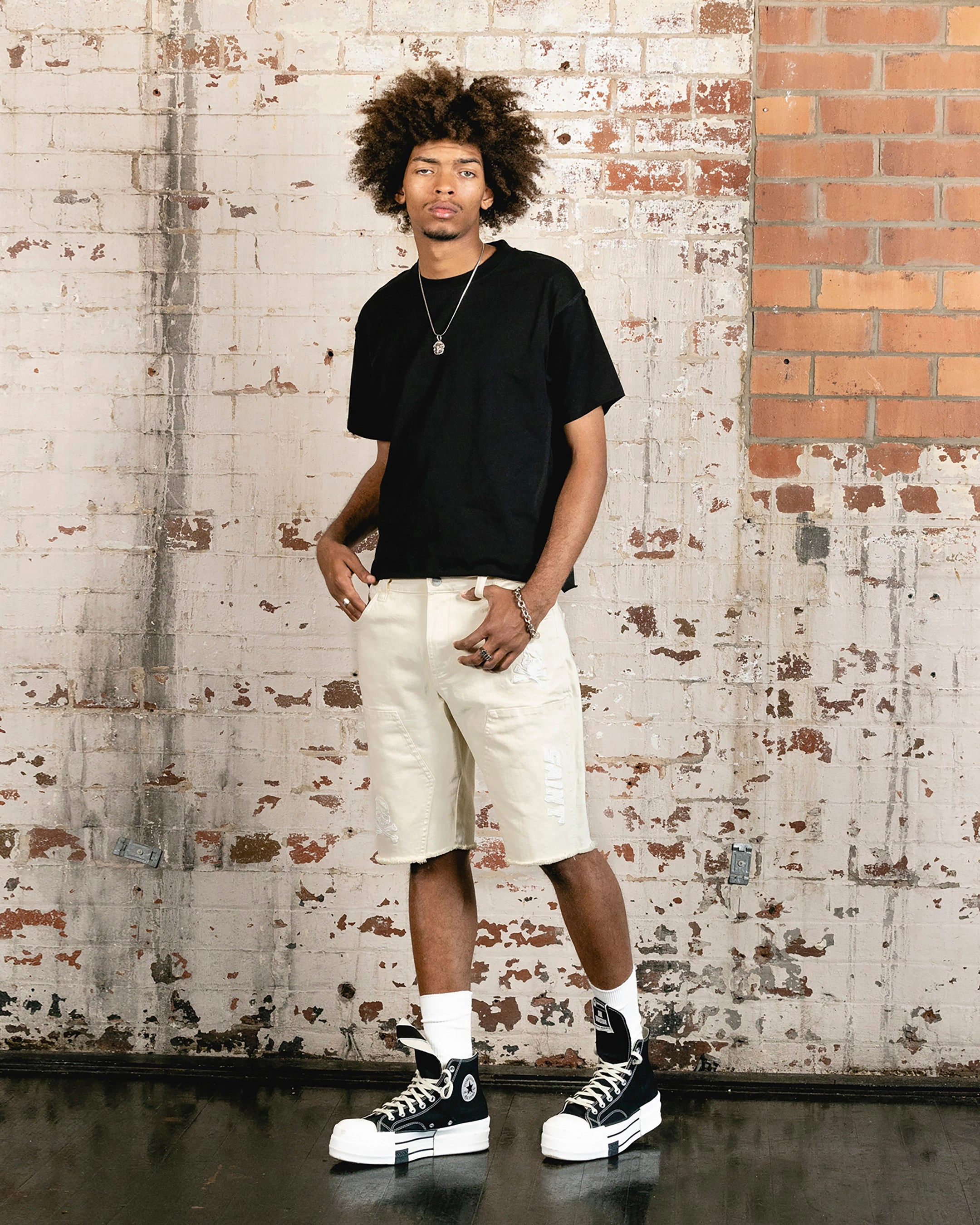 Reinforced Gusset Saint Morta Skull And Bones Denim Shorts Off White