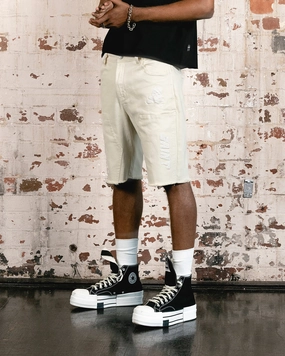Saint Morta Skull And Bones Denim Shorts Off White Eco Friendly Dye Process winter shorts