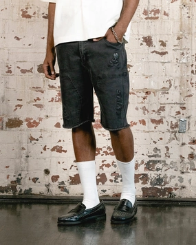 Saint Morta Skull And Bones Denim Shorts Vintage Black Summer Wear