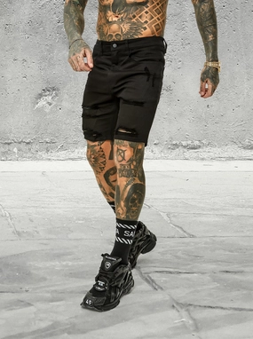 Saint Morta SM Thrashed Shorts Black Stretchable Silk Touch