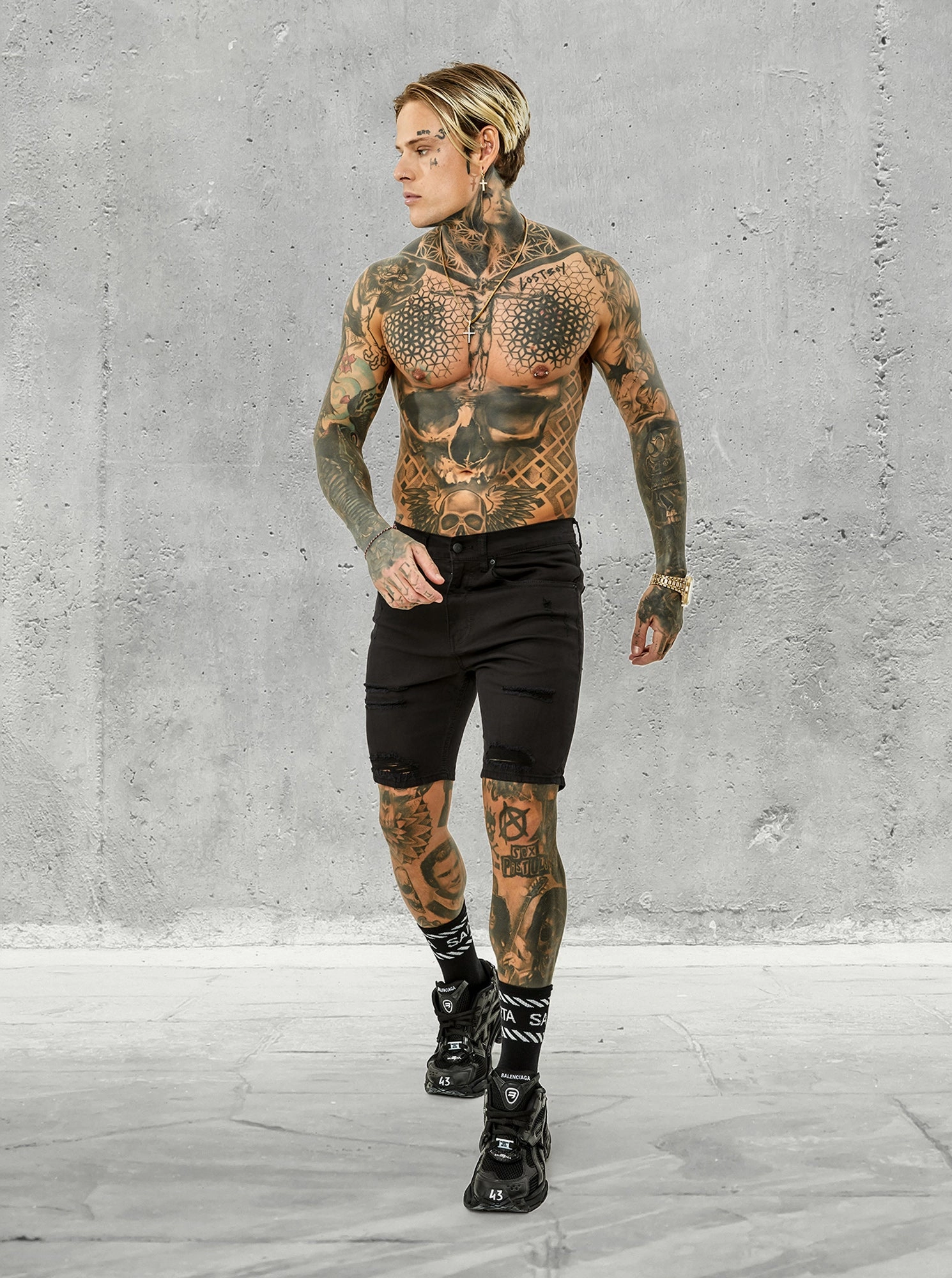 Saint Morta SM Thrashed Shorts Black Anti Slip Waist Grip Handmade