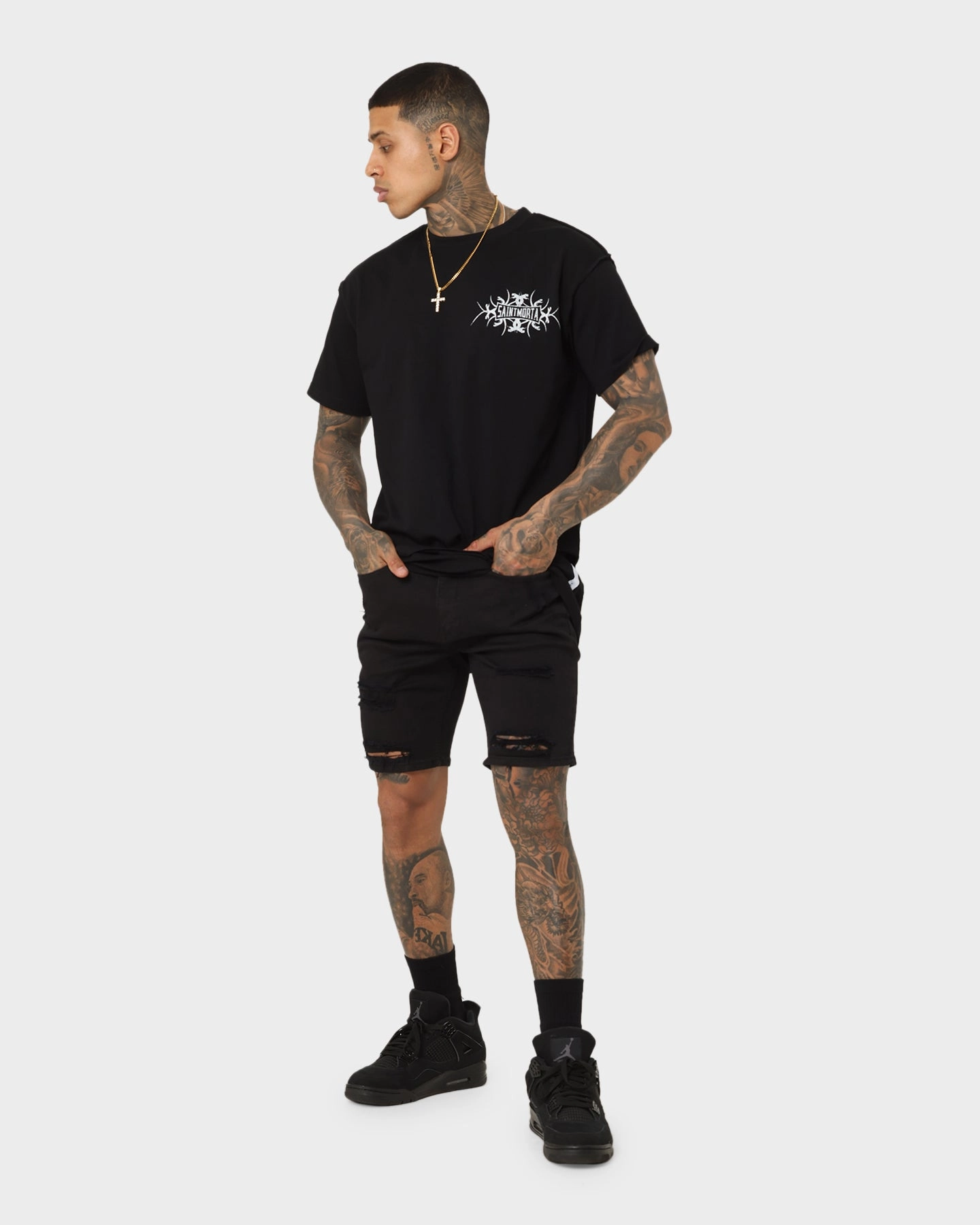 Hand washable affordable choice Saint Morta SM Thrashed Shorts Black