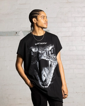 MultiPly Fabric Relaxed Fit Saint Morta Snake Eyes Cutoff Bat T-Shirt Black/White