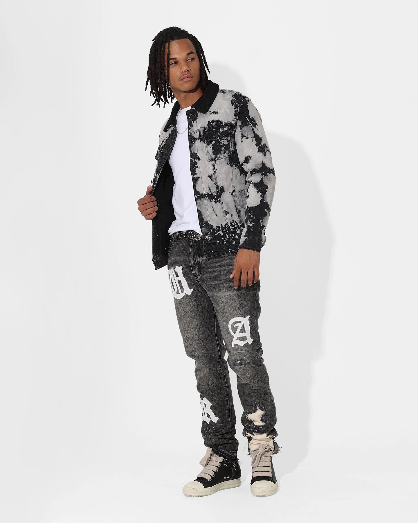 Laser Cut Perforations Saint Morta Splat Sherpa Jacket Black/Grey