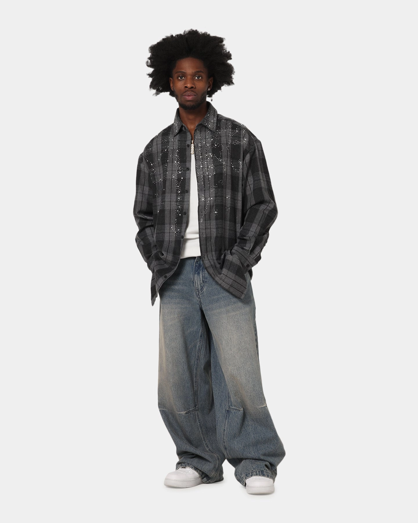 Cuffed hem Easy Care Material Saint Morta Spray Long Sleeve Flannel Shirt Grey