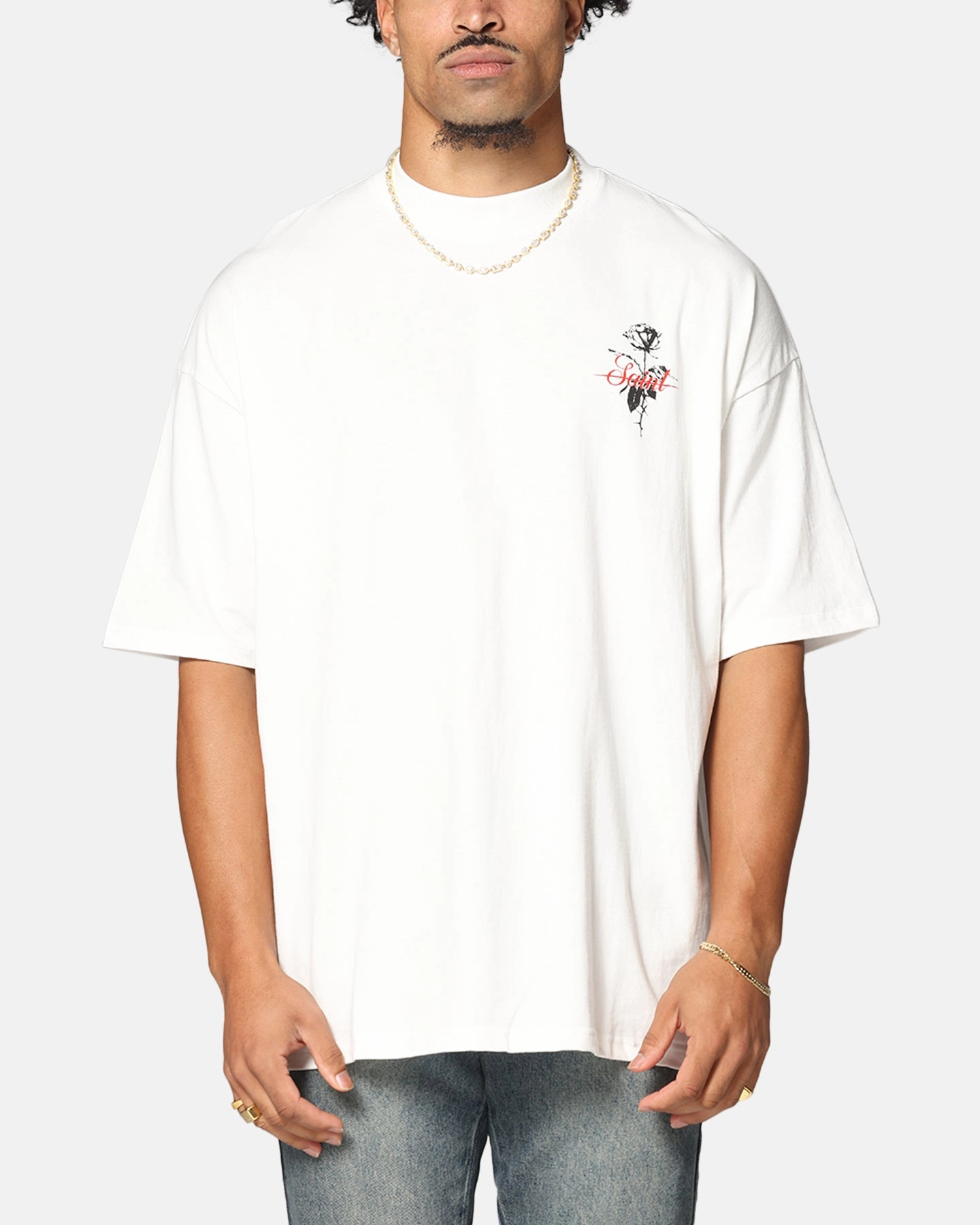 School Uniform WrinkleFreeFabric Saint Morta St Valentine Mock Neck T-Shirt Off White
