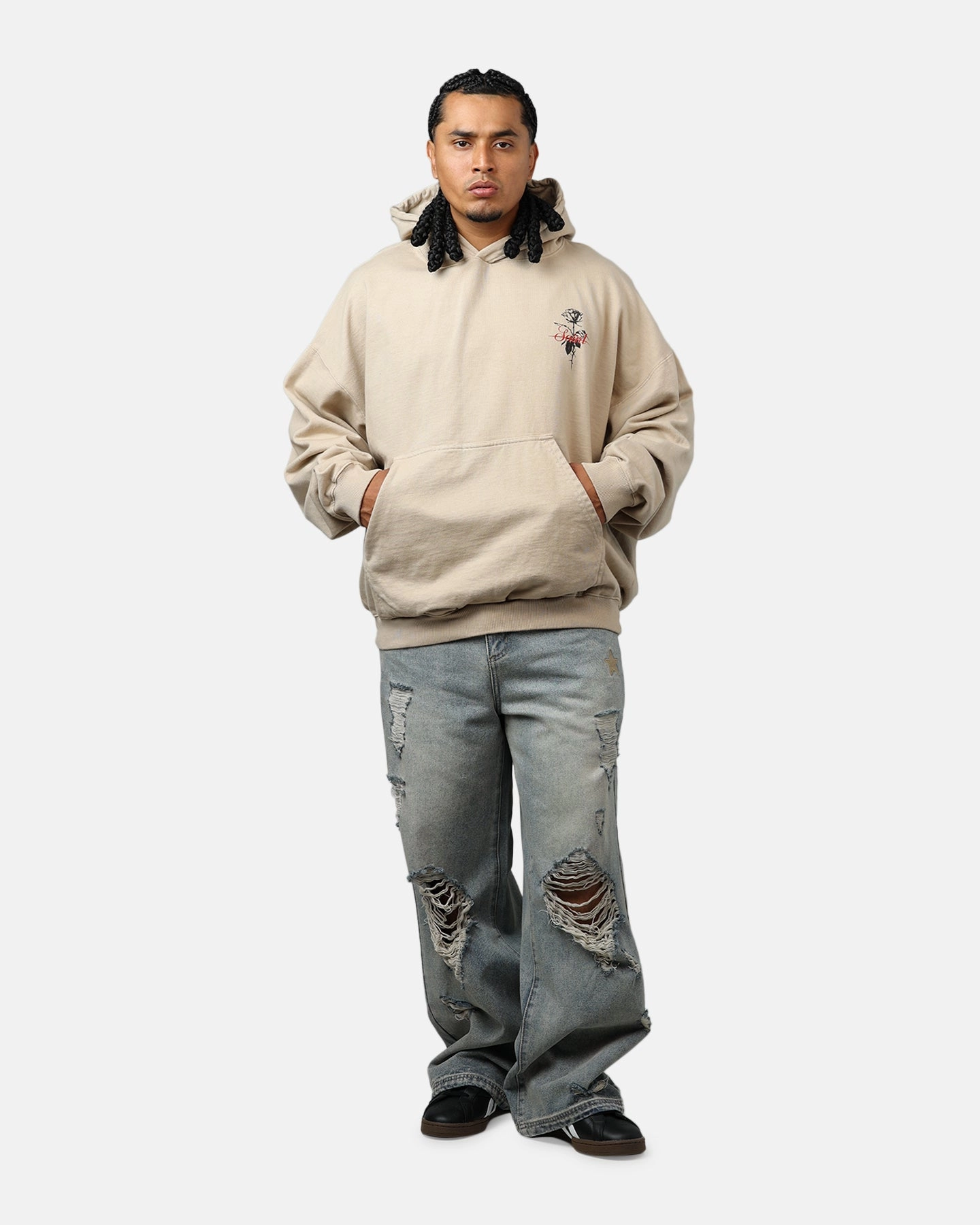 Saint Morta St Valentines Boxy Hoodie Stone Adjustable Drawstring Hood