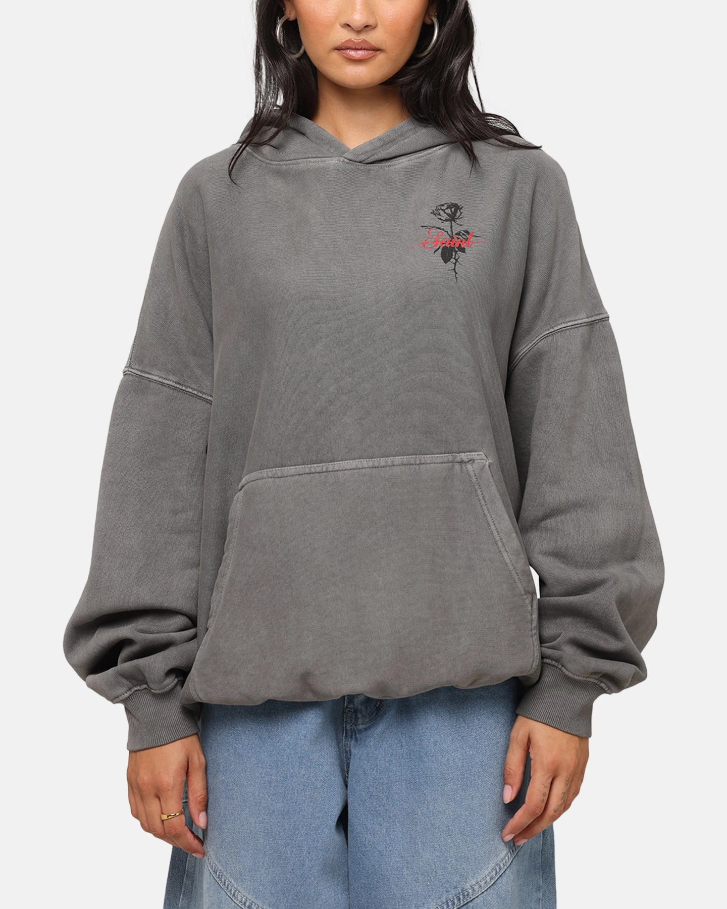 Thrive Saint Morta St Valentines Boxy Hoodie Washed Charcoal