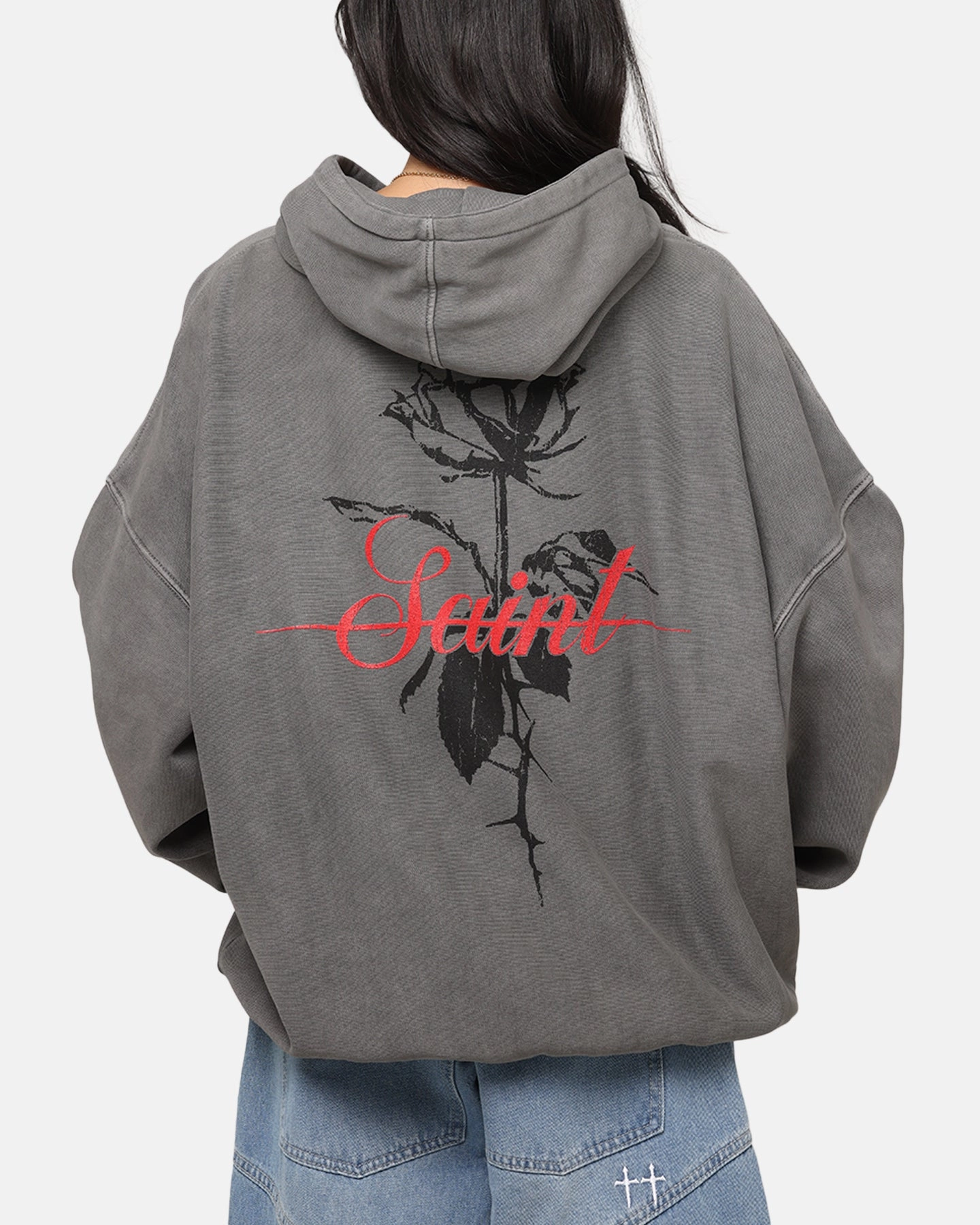 Versatile Layering Piece Designer Saint Morta St Valentines Boxy Hoodie Washed Charcoal