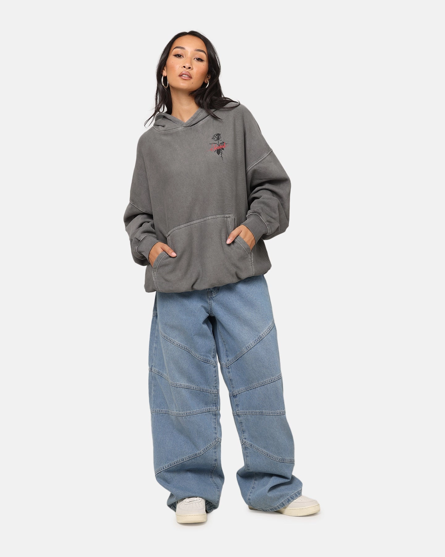 Saint Morta St Valentines Boxy Hoodie Washed Charcoal Range Core Fit