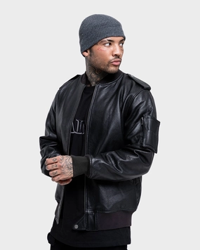 Saint Morta Staten Leather Bomber Jacket Black Round-neck