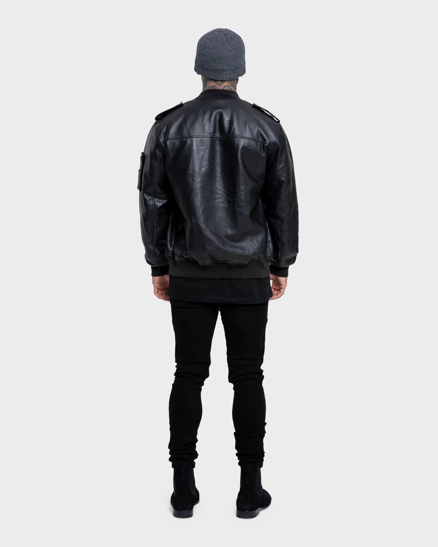 Cozy Core Saint Morta Staten Leather Bomber Jacket Black