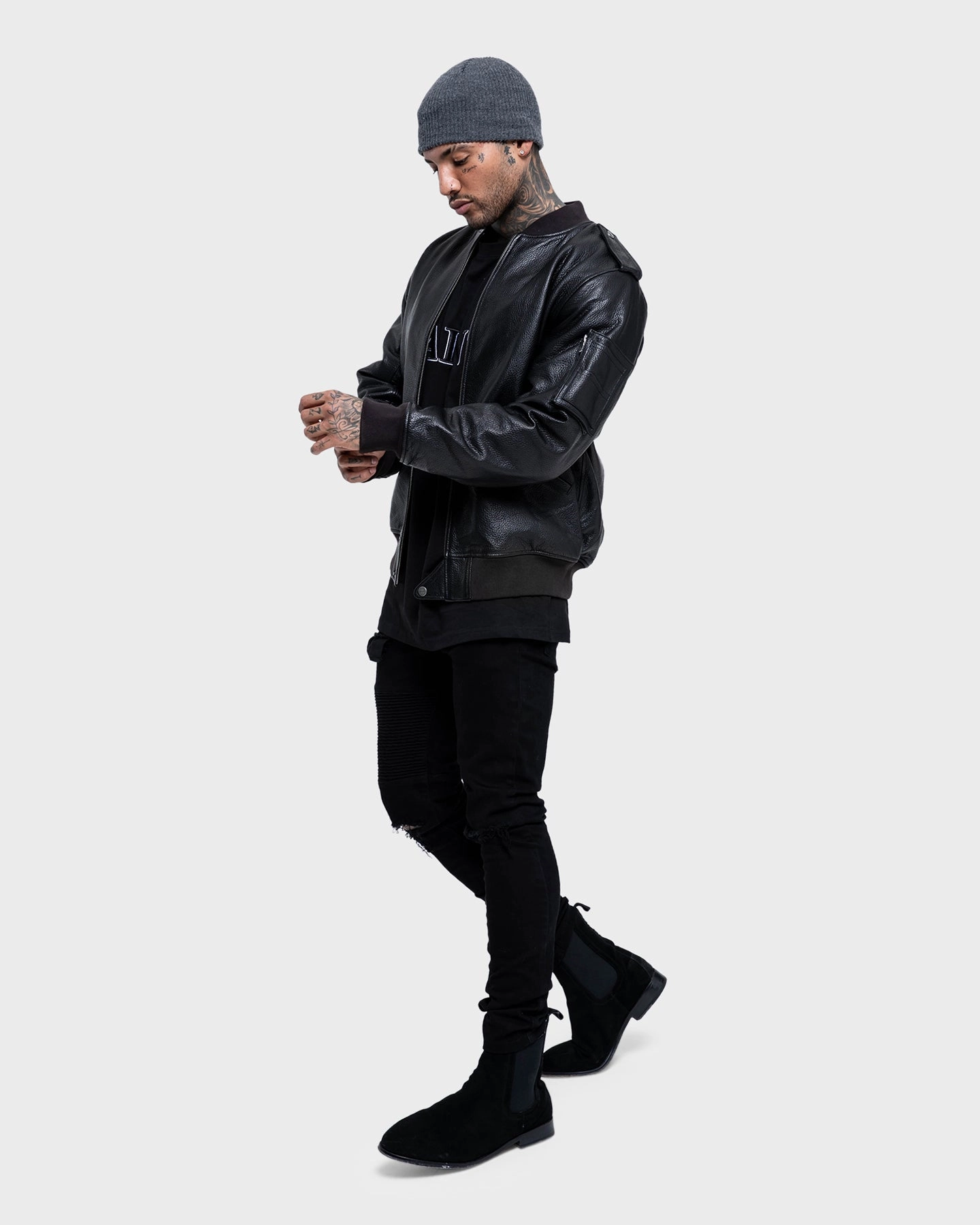 Saint Morta Staten Leather Bomber Jacket Black Fashionable