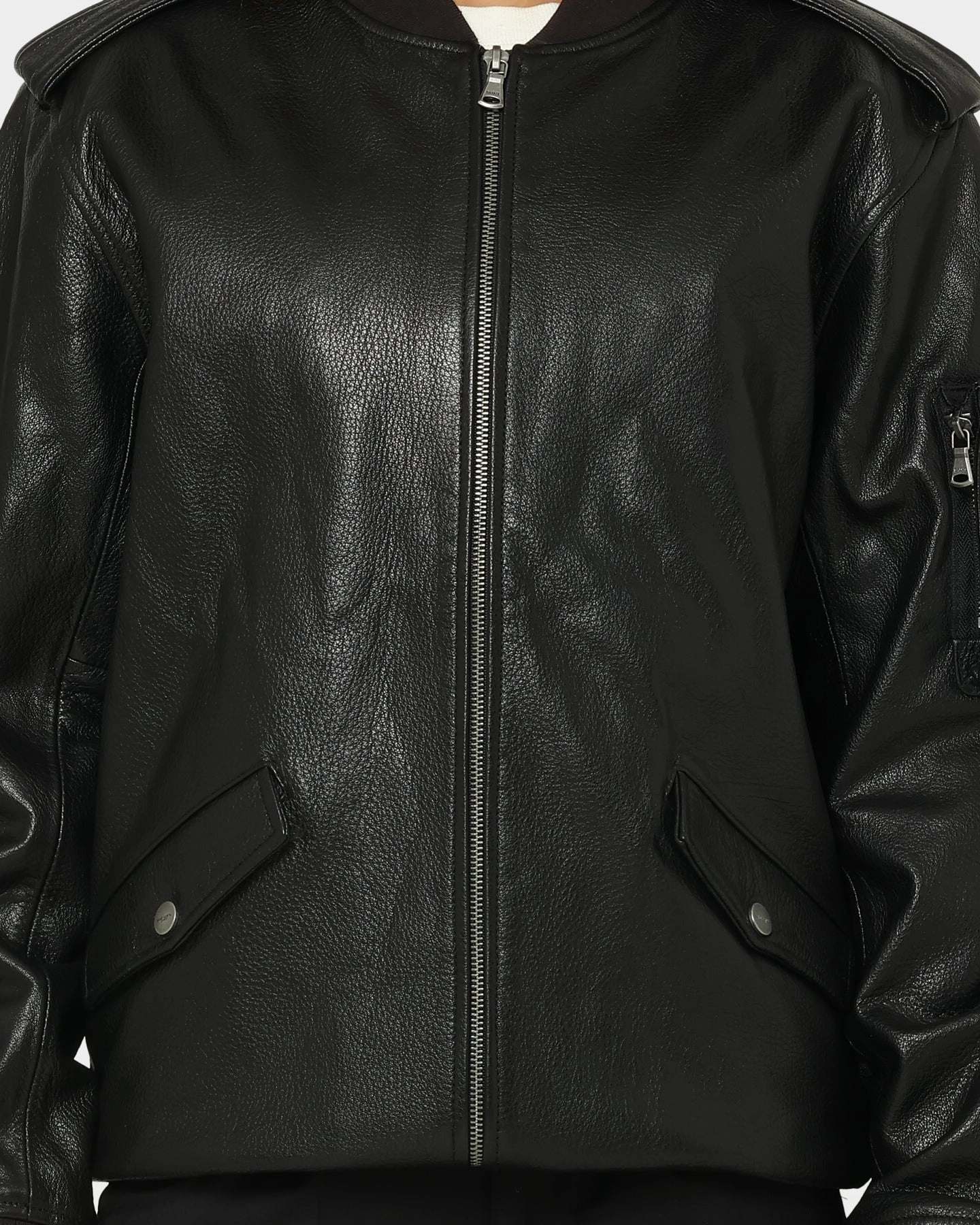 Saint Morta Staten Leather Bomber Jacket Black Budget