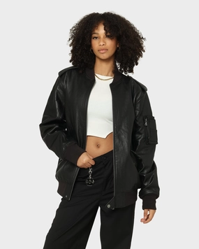 Saint Morta Staten Leather Bomber Jacket Black Safari Windproof Wear
