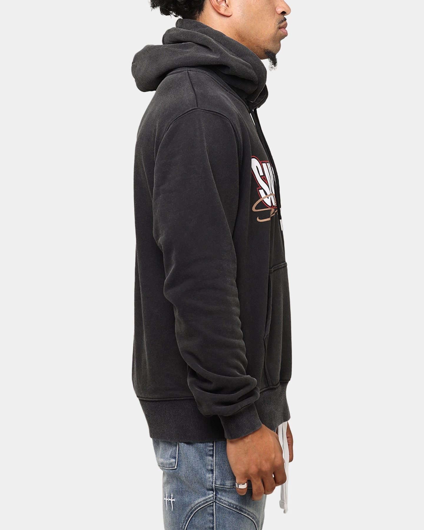 Saint Morta Studios Boxy Hoodie Vintage Black low - frequency use Layered Panel Design