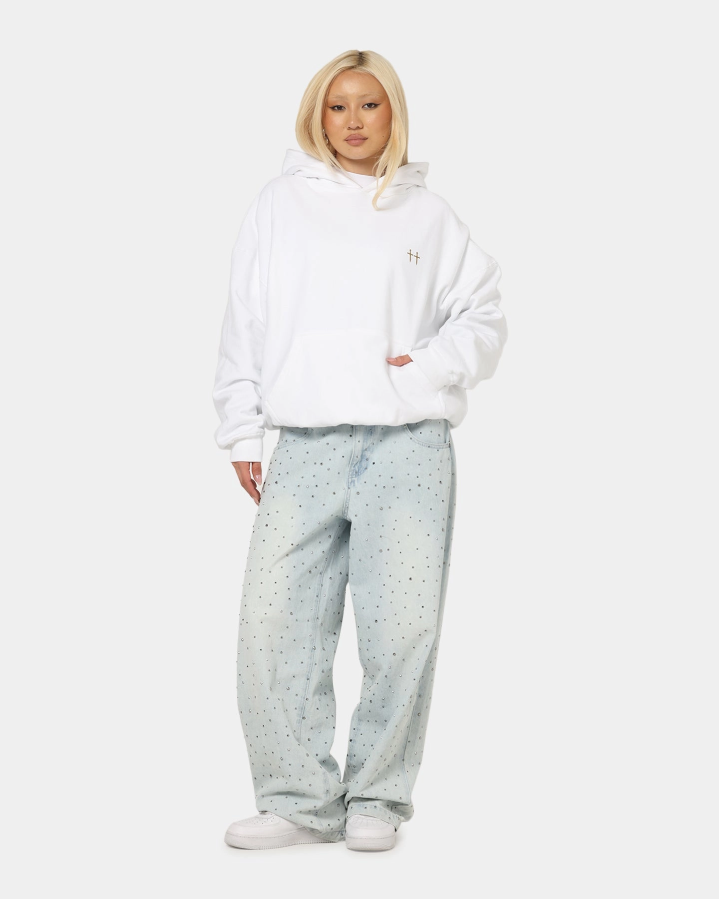 Saint Morta Studios Boxy Hoodie White Easy Care Fabric Odor Control Fabric