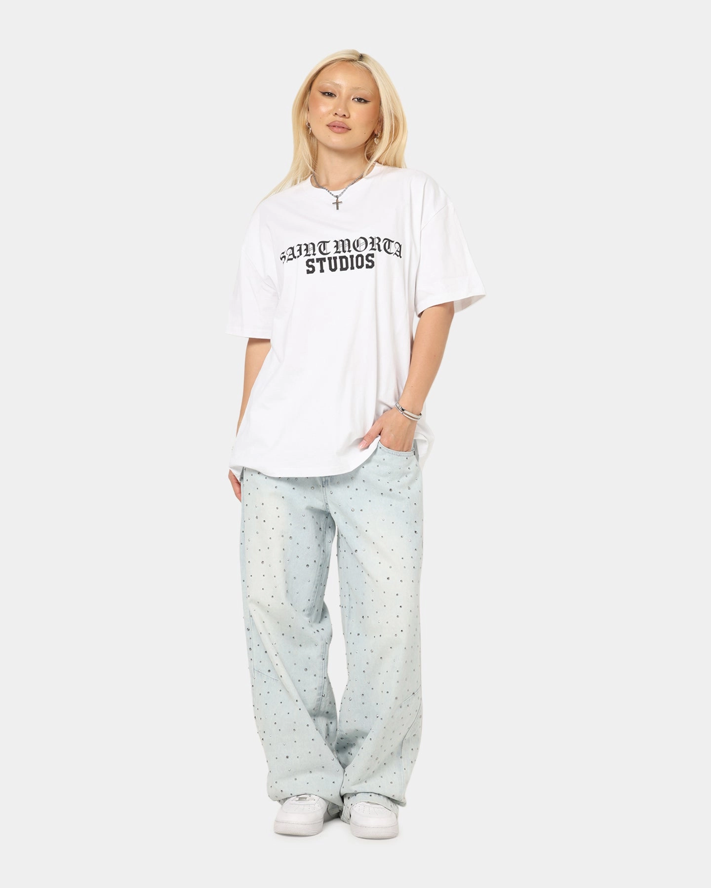 Relaxed fit style Cozy Layering Saint Morta Studios Boxy T-Shirt White