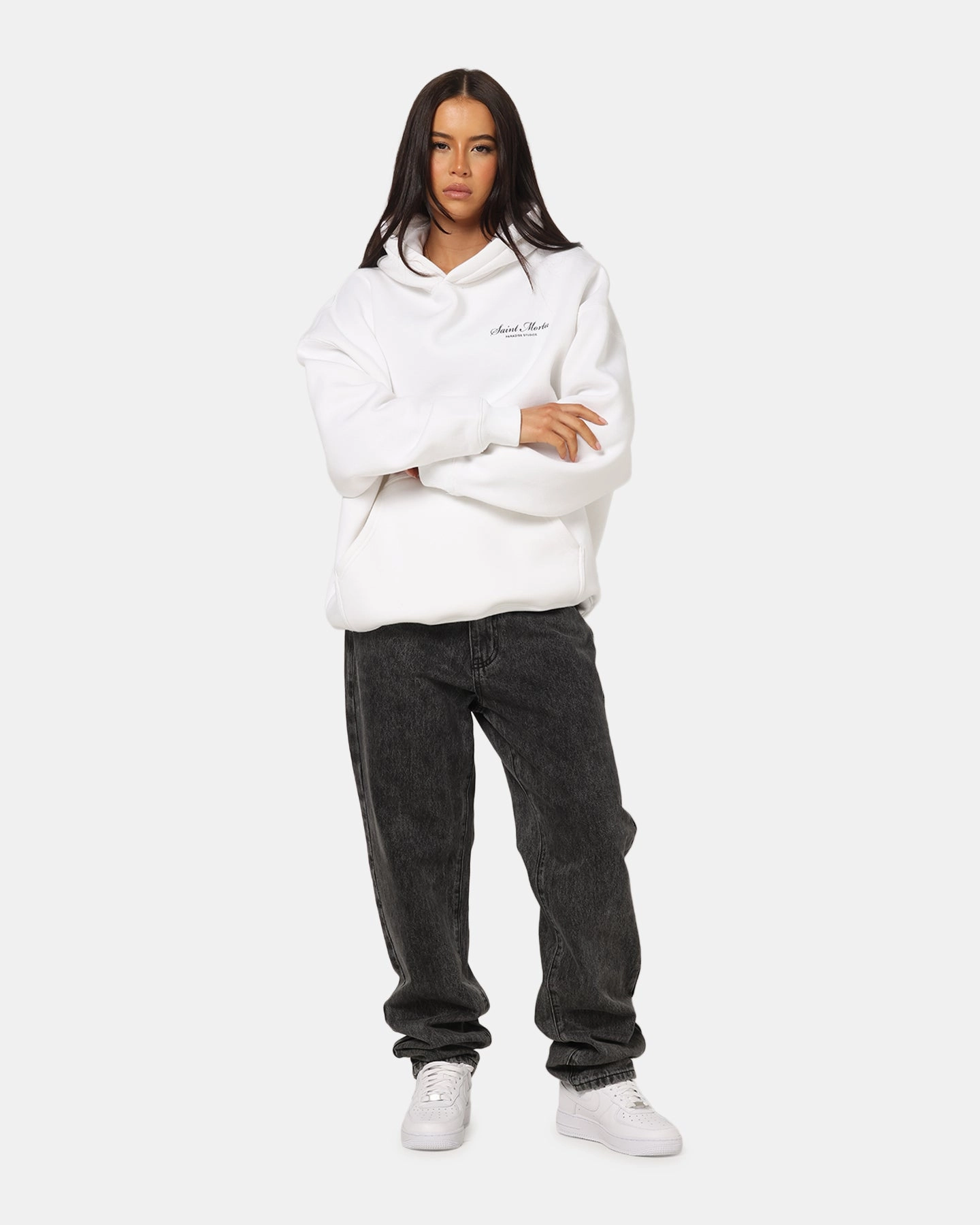 Goal Weightless Construction Saint Morta Studios Logo Boxy Hoodie White