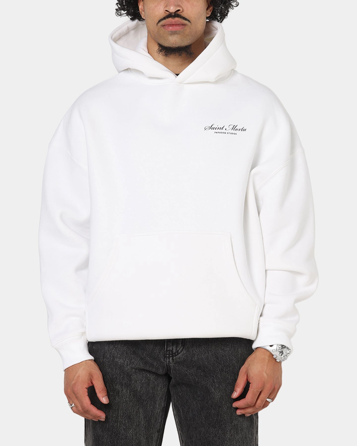 Reinforced Edges Saint Morta Studios Logo Boxy Hoodie White