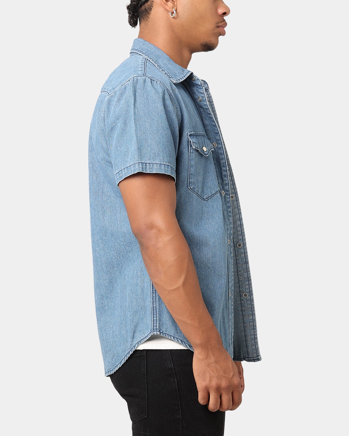 Saint Morta Texan Denim Button Up Shirt Mid Blue Denim Soft Touch Fabric